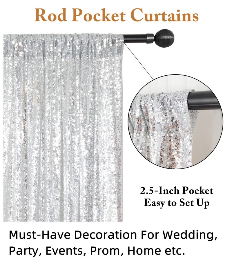 ShiDianYi Sequin Backdrop Silver 20X10FT Wedding Backdrop Photo Booth Glitter Curtain for Party Shimmer Photography Background Decoration - Image 4